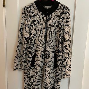 White & Black knit snap-up sweater